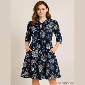 BEDOAR Floral Midi Dress Tie Front Size 26W NWT